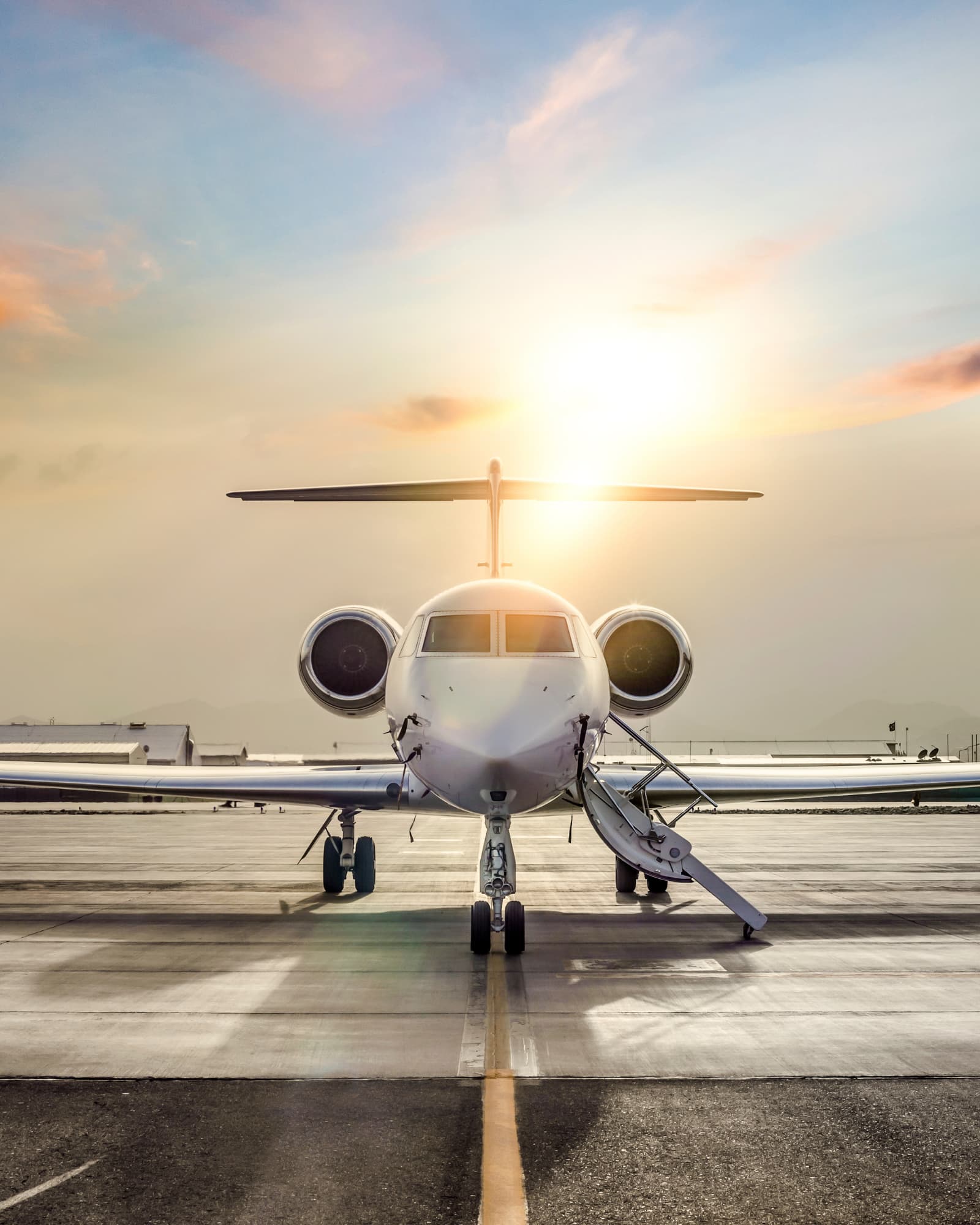 Businessman boarding private jet