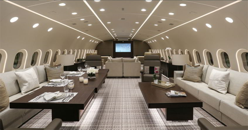 Interni del Boeing privato BBJ 787.